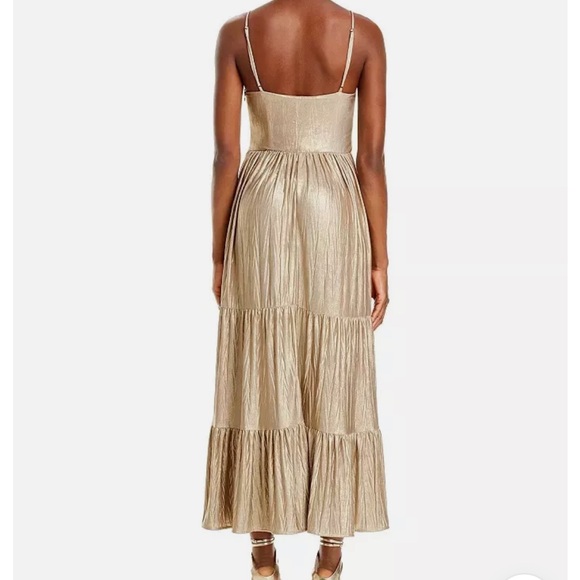 AQUA Metallic Rutched Tier Dress Champagne - Picture 3 of 15